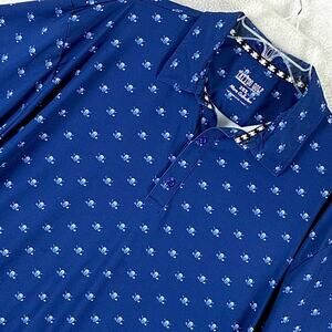 Tattoo Golf Polo Shirt Mens 2XL Blue Skull AOP Performance Stretch Preppy Beach